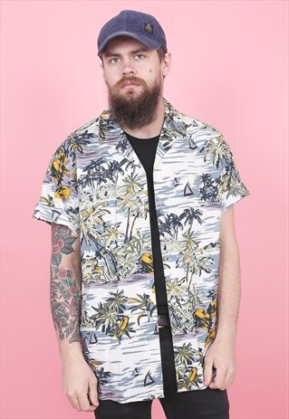 VINTAGE CRAZY PRINT HAWAIIAN SHIRT /R12190