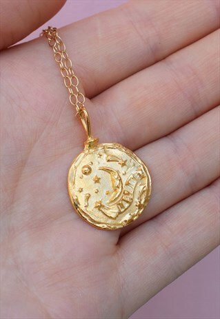 GOLD COIN WAX SEAL NECKLACE WITH CELESTIAL DETAIL HANDMADE