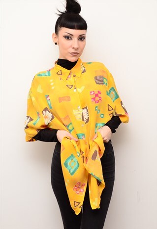 VINTAGE 90'S INDIE FLORAL ABSTRACT PATTERNED OVERSIZED SHIRT