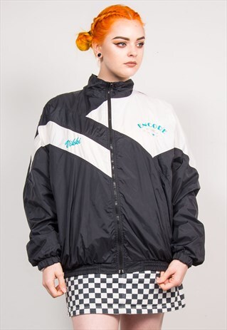 VINTAGE 90'S BLACK SPORTS TEAM LIGHTWEIGHT TRACKSUIT JACKET