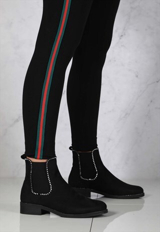 DIAMANTE CHELSEA ANKLE BOOT IN BLACK SUEDE