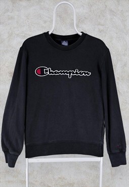 Champion Black Sweatshirt Spell Out Embroidered Men's Small