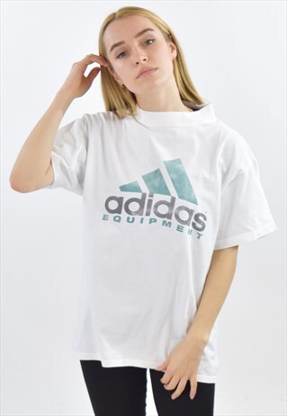 VINTAGE 90S WHITE ADIDAS EQUIPMENT CREW NECK T SHIRT
