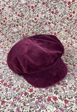 70's Vintage Ladies Burgundy Velvet Fiddler Baker Boy Hat 