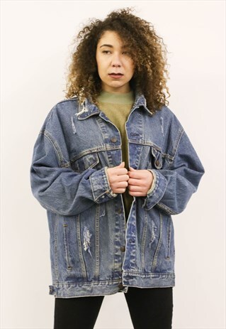 LEVI'S VINTAGE 1980S BLUE OVERSIZED RIPPED DENIM JACKET