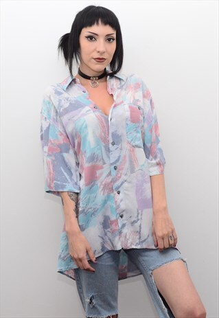 VINTAGE 90'S PASTEL ABSTRACT PATTERNED SUMMER SHIRT