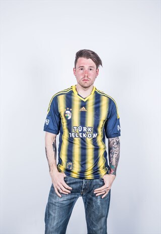 VINTAGE 1990S BLUE AND YELLOW ADIDAS FOOTBALL SHIRT