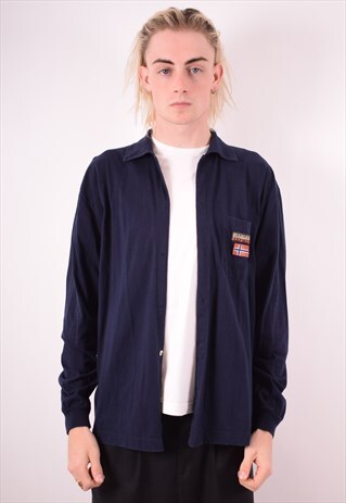 NAPAPIJRI MENS VINTAGE SHIRT LARGE NAVY BLUE 90S
