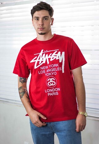 VINTAGE STUSSY T-SHIRT LOGO 90S M 7.6