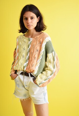 80'S RETRO PASTEL OVERSIZED HANDKNITTED JUMPER TOP