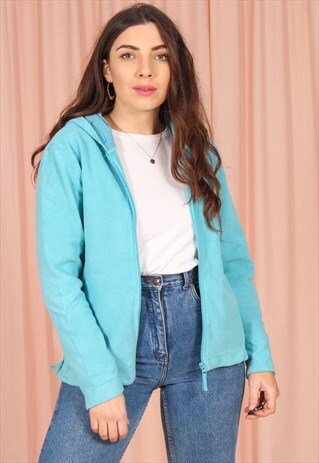 VINTAGE 90S GAP FLEECE HOODED JACKET IN BLUE