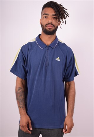 ADIDAS MENS VINTAGE POLO SHIRT LARGE BLUE 90S