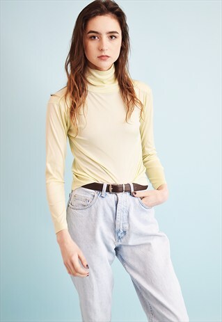 70'S RETRO PASTEL TEEN LYCRA TURTLENECK JUMPER TOP