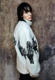 BONES FLEECE JACKET FAUX FUR GRUNGE SKELETON BOMBER IN WHITE