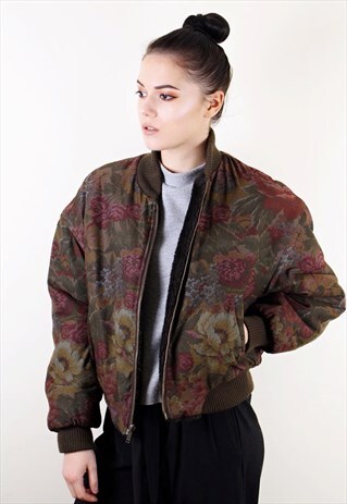 VINTAGE BROWN FLORAL / FLEECE REVERSIBLE BOMBER JACKET