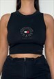 REWORKED TOMMY HILFIGER BLACK SPELL OUT CROP TOP