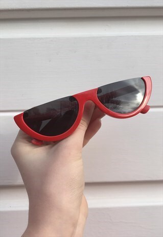 WOMENS VINTAGE STYLE 90S BLACK RED HALF CUT SUNGLASSES