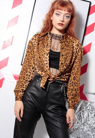 90S GRUNGE Y2K GOTH PUNK BROWN ANIMAL LEOPARD CHEETAH SHIRT