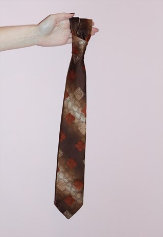 70S VINTAGE BROWN & ORANGE ANIMAL INSPIRED PRINT WORK TIE