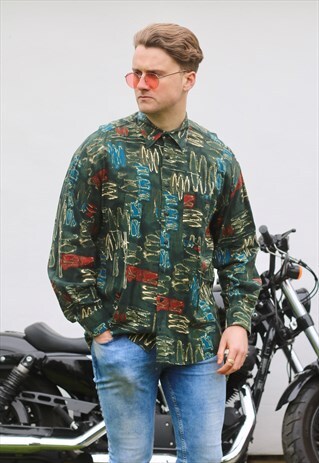 ANGELO USA HUNTER GREEN ABSTRACT LONG SLEEVE SHIRT