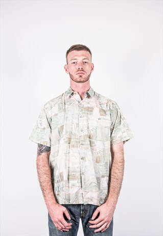 VINTAGE GREEN PATTERNED SHORT-SLEEVED SHIRT