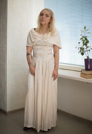 VINTAGE 60'S IVORY MAXI WEDDING DRESS