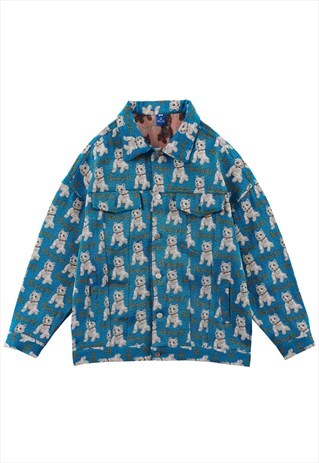 KALODIS CARTOON PUPPY PRINT VINTAGE DENIM JACKET