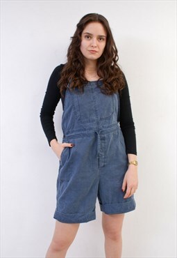 Vintage Women 90's L Cotton Shorts Overall Dungaree Pinafore