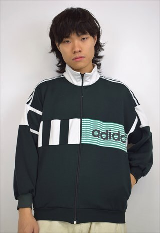 VINTAGE 90S ADIDAS BLACK GREEN STRIPE JACKET