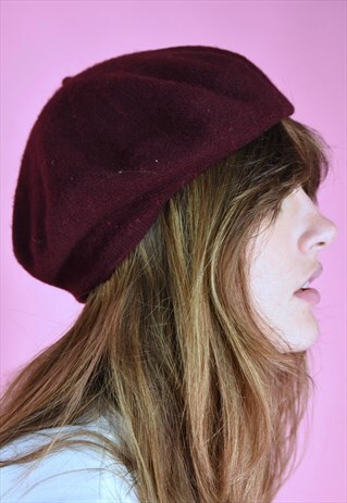 VINTAGE 90S BERET DARK RED HAT