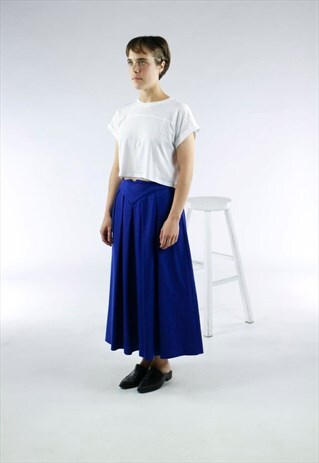 WOOL BLUE SKIRT / PLEATED HIGH WAISTED SKIRT