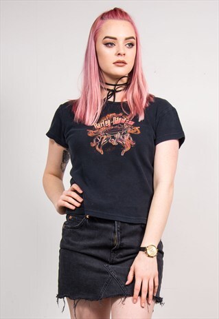 90'S VINTAGE BLACK HARLEY DAVIDSON FIRE LOGO T-SHIRT