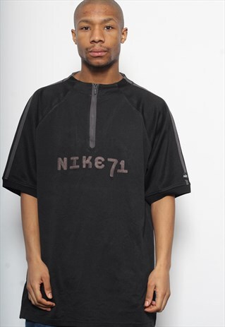 VINTAGE NIKE BIG LOGO 1/4 ZIP T-SHIRT BLACK