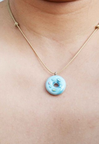 HANDMADE BLUE DOUGHNUT NECKLACE