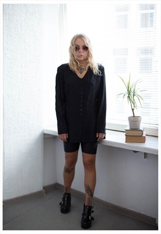 VINTAGE 80'S BLACK BUTTONS UP EMBROIDERED BLOUSE
