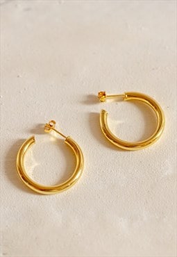 2.5cm Gold Minimalist Hoop Earrings For Women, Thick & Light