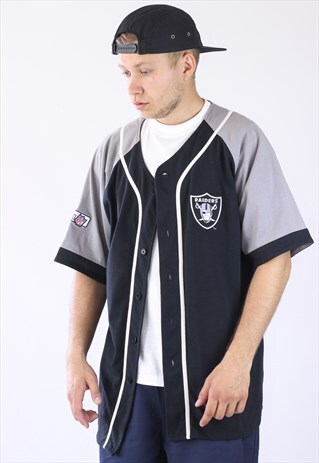 VINTAGE MENS RAIDERS NFL CAMPRI JERSEY BIG LOGO SHIRT