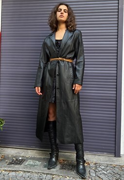 90s Real Leather Trench Coat Jacket