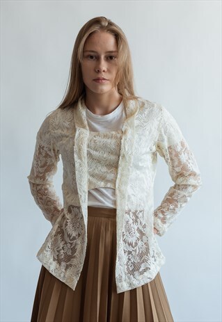 VINTAGE 70S BOHO LONG SLEEVE BLOUSE IN LACE