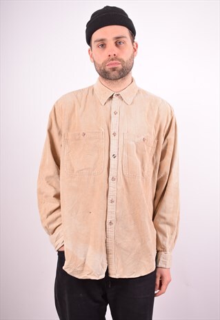 MENS VINTAGE CORDUROY SHIRT XL BEIGE 90S