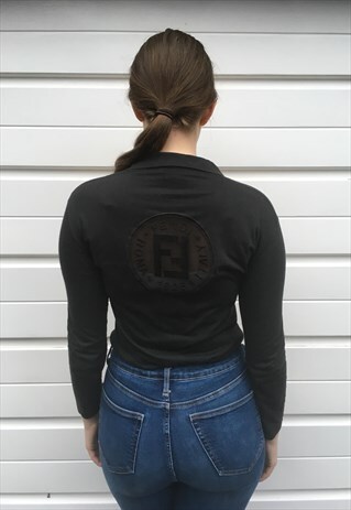 WOMENS VINTAGE FENDI SHIRT LONG SLEEVE BUTTON UP BLACK TOP