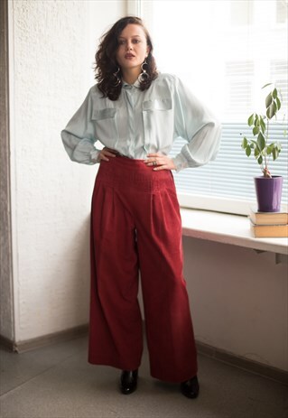 VINTAGE 90'S WIDE PINK CORDUROY HIGH WAISTED TROUSERS