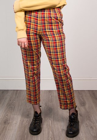 VINTAGE 90'S TARTAN CHECKED HIGH WAIST TROUSERS