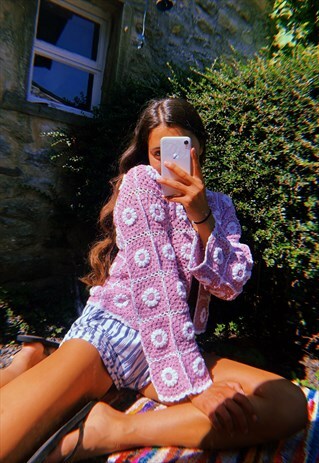LAZY DAISY CROCHET CARDIGAN IN LILAC PURPLE