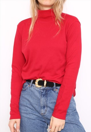 VINTAGE 90S RED POLO HIGH TURTLE NECK TOP