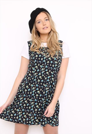 VINTAGE 90S DARK FLORAL PRINT MINI DRESS