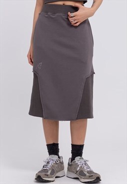 Butterfly patch ripped straight skirt in grey