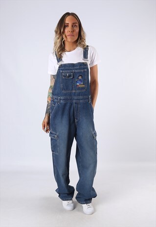 DENIM DUNGAREES BETTY BOOP EMBROIDERED WIDE LEG UK 16 (CEQ)