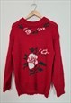 VINTAGE 90'S RED ROSE PRINT CHUNKY KNIT JUMPER