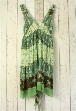 Vintage Y2K Green Floral Paisley Flowery Pattern Mini Dress